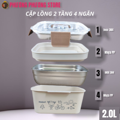 cặp lồng 2.0L xịn / ca men 2 tầng 4 khay cao cấp ( tặng túi giữ nhiệt và hộp đũa muõng inox cao cấp ) xem kỹ mô tả