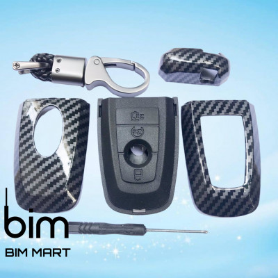 Ốp Vân Carbon Lót Silicon Bọc, Bảo Vệ Chìa Khóa Xe Ford Everest, Ranger 2019 - 2021 ( Tặng kèm móc đeo INOX )