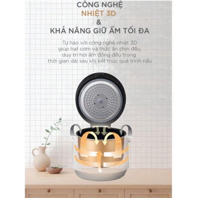 Nồi cơm điện Cuckoo 1.8L CR-1095 màu trắng- Công nghệ nhiệt 3D - bản quốc tế tiếng Anh - Hàng chính hãng CuckooVina