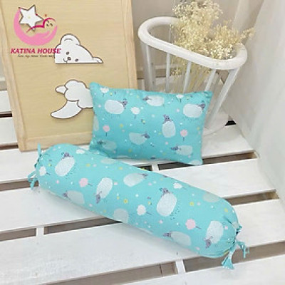 Bộ gối nằm và gối ôm cho bé Katina House, gòn lông vũ, vải Cotton Satin Hàn Quốc mềm mát