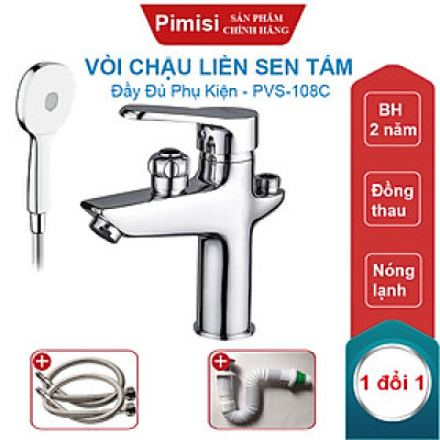 Vòi Chậu Liền Sen Pimisi Nóng Lạnh Cho Chậu Rửa Mặt Lavabo 1 Lỗ Làm Bằng Đồng Thau Mạ Xi Sáng Bóng Dùng Trong Phòng Tắm Nhỏ - Điều Chỉnh Nước Bằng Gật Gù Đầy Đủ Phụ Kiện Dây Bát Sen Tắm - Ống Xả Thải Và Dây Cấp Nước | Hàng Chính Hãng