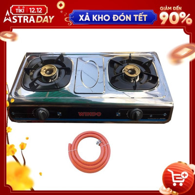 Bếp gas đôi mặt Inox Windo +Tặng dây dẩn gas 3 lớp - Hàng Chính Hãng