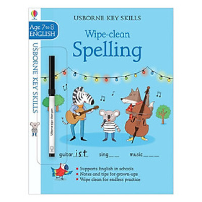 Sách tẩy xóa tiếng Anh - Usborne Key Skills Wipe-Clean: Spelling 7-8