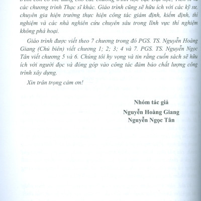 Giáo Trình  Nghiên Cứu Thực Nghiệm Và Kiểm Định Công Trình Xây Dựng Phương Pháp Thí Nghiệm Không Phá Hoại Kết Cấu Bê Tông Cốt Thép - PGS. TS. Nguyễn Hoàng Giang chủ biên, PGS. TS. Nguyễn Ngọc Tân 