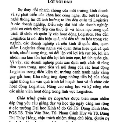 Giáo Trình Quản Trị Logistics (Dùng Cho Ngành kinh Tế Và Quản Trị Kinh Doanh) (Tái Bản 2023)