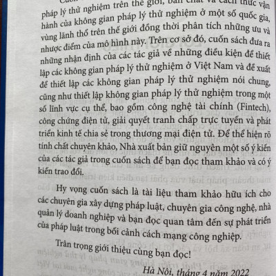 Phát Triển Không Gian Pháp Lý Thử Nghiệm Cho Công Nghệ Tài Chính và Các Lĩnh Vực Công Nghệ Mới Tại Việt Nam