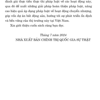 Pháp luật về chuyển nhượng, góp vốn các dự án bất động sản của doanh nghiệp kinh doanh bất động sản (Sách chuyên khảo)