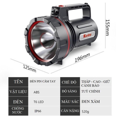 Đèn pin cầm tay thương hiệu Kirito nhật bản, chống nước , sử dụng bóng led, pin lion sáng 12h