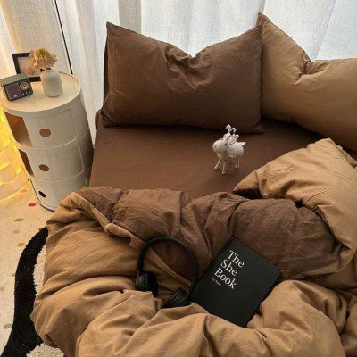 Bộ vỏ chăn ga gối cotton tici LIDACO notag - Full nâu