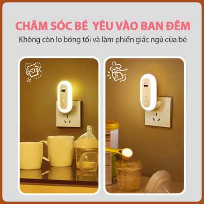 Đèn ngủ Oval cắm điện 10 cấp độ sáng có remote - đèn ngủ thông minh - hẹn giờ - 2 cổng USB sạc nhanh mới 2021 
