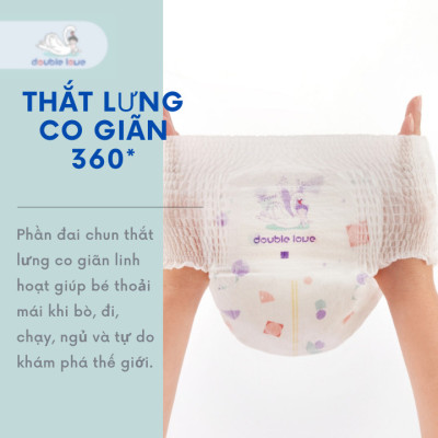 Combo 3 Tã Quần Double Love cho bé Size M54-L50- XL46- XXL44 siêu mỏng, siêu thấm hút an toàn cho bé