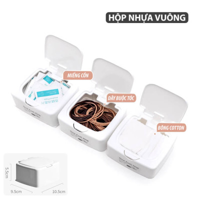 Hộp Đựng Tăm Bông Tẩy Trang Mini Storage Box Nhựa ABS Nắp Kín Tự Động Chống Ẩm Mốc