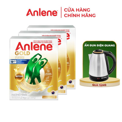 Bao bì mới - Combo 3 Sữa Bột Anlene Gold Hương Vanilla (Hộp giấy 1200g) - Tặng ấm đun Điện Quang
