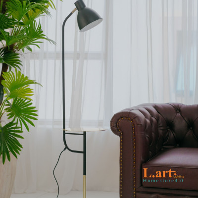 Đèn cây đứng phòng khách kèm bàn màu đen - vàng sang trọng phong cách Châu Âu DCLA008
