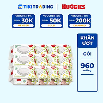Combo 12 Khăn Ướt Dịu Nhẹ Cho Trẻ Sơ Sinh Huggies (80 Tờ/Gói)