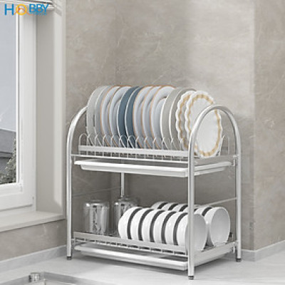 Kệ chén đa năng 2 tầng inox 304 có khay nhựa Hobby home decor KC2K