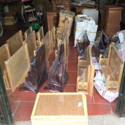 Bộ bàn thờ chung cư kt 69cm bằng gỗ sồi  + ám khói + chữ thọ hay chữ phúc 
