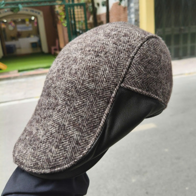 Mũ beret nam da cừu phối vải dạ cao cấp BHY127 Nón bê rê nam, size XL vừa vòng đầu 58-59cm