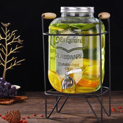 BÌNH ĐỰNG NƯỚC UỐNG, DETOX, TIỆC TRÀ THỦY TINH KHUNG SẮT CÓ VÒI RÓT INOX TIỆN DỤNG 4 LÍT