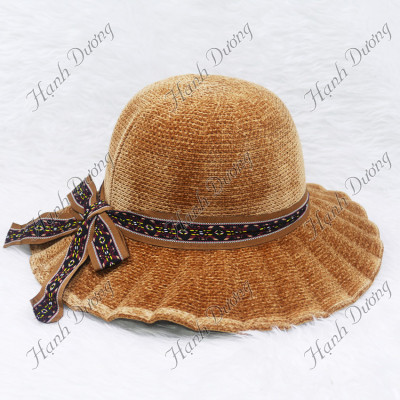 Nón rộng vành nhung xếp ly có thắt nơ hàng quảng châu vành rộng 8cm, phía trong có dây rút size vừa khít cỡ đầu người đội 