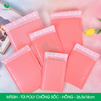 MTS3H - 26.5x18cm - COMBO 25 TÚI GÓI HÀNG CHỐNG SỐC BỌC BÓNG KHÍ MÀU HỒNG PASTEL
