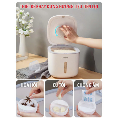 Thùng Đựng Gạo Cao Cấp 5kg & 10kg - Thùng Đựng Gạo Nắp Đậy Thông Minh, Thiết Kế Hiện Đại & Đẹp Mắt, Chất Liệu ABS &PP An Toàn Chống Nước, Chống Ẩm Mốc, Mối Mọt - Hàng Nhập Khẩu