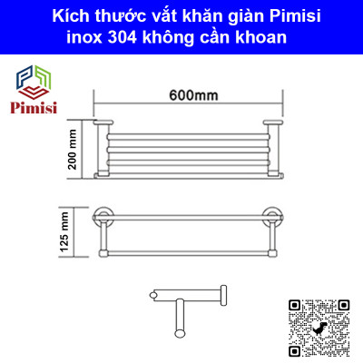 Giá treo khăn nhà tắm kiểu giàn inox 304 Pimisi không cần khoan dùng để quần áo khô và vắt khăn ướt ở thanh treo đơn dưới, phụ kiện phòng tắm gắn tường bằng keo dán kèm theo | Hàng chính hãng