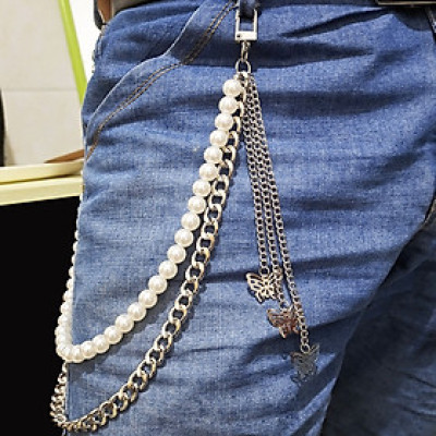 Xích móc đai quần jeans mix ngọc trai thả tua rua cánh bướm