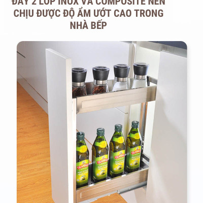 Giá gia vị tủ bếp dưới inox hộp hàng chính hãng Grob sang trọng hiện đại