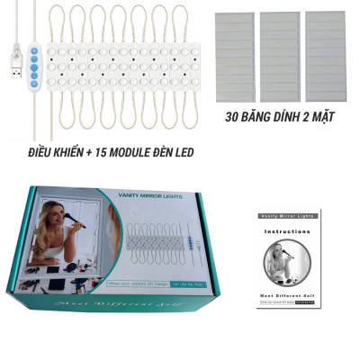 Dây Đèn LED Trí Gương Bàn Trang Điểm 15 Bóng Dài 5 Chế Độ Sáng, Chống Nước