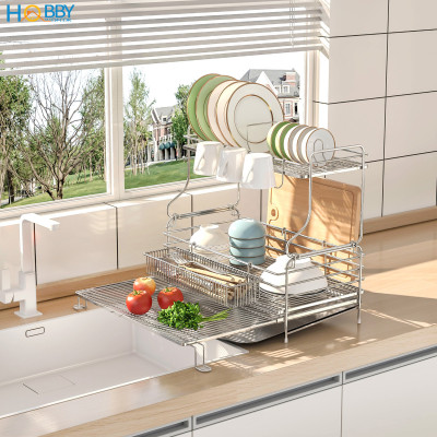 Kệ chén 2 tầng đa năng co giãn inox 304 cao cấp Hobby home decor KC5