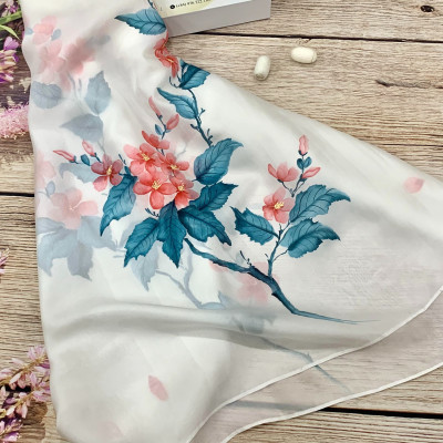 Khăn Lụa Tơ Tằm Vẽ Tay Mugunghwa Hàn Quốc SenSilk – Silk Painting 무궁화 - Quà Tặng Doanh Nghiệp 1650*550mm