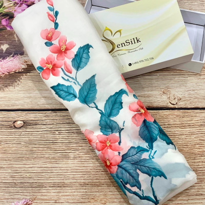 Khăn Lụa Tơ Tằm Vẽ Tay Mugunghwa Hàn Quốc SenSilk – Silk Painting 무궁화 - Quà Tặng Doanh Nghiệp 1650*550mm