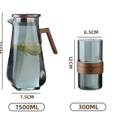 Bình Nước Thủy Tinh Tay Cằm và Nắp Gỗ thể Tích 1500ml
