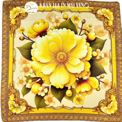 SenSilk Silk Printed Scarves - Luxurious Fashion Accessories for Her - Khăn Thời Trang Cao Cấp 65x65cm - Mai Vàng 3D Limited Design