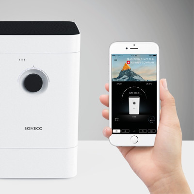 Máy Lọc Không Khí Tạo Ẩm BONECO H300 Khuếch Tán Xông Tinh Dầu Thơm, Tạo Độ Ẩm Phòng Ngủ, Lọc Bụi, Kháng Vi Khuẩn, Kết Nối Blutooth Điều Khiển Từ Xa - Hàng Chính Hãng
