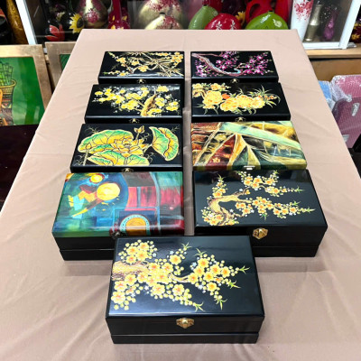 Hộp Đựng Trang Sức Sơn Mài Cao Cấp 2 tầng Thanh Bình Lê size 15x24x10 cm hàng cao cấp xuất khẩu