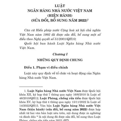 Luật ngân hàng nhà nước Việt Nam (hiện hành) (sửa đổi, bổ sung năm 2022)