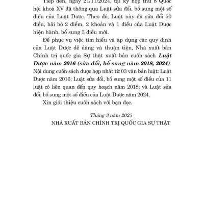 Luật Dược năm 2016 ( Sửa đổi, bổ sung năm 2018,2024)