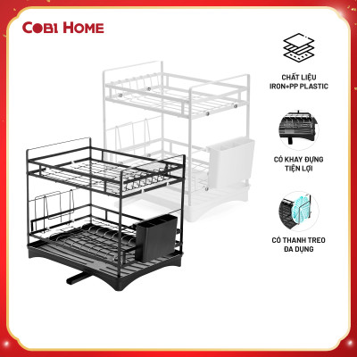 Kệ úp bát đĩa nhà bếp đa năng 2 tầng kèm khay hứng nước (S). Phân phối bởi Cobi Home.