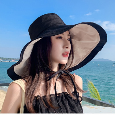 Mũ đẹp đi biển nón rộng vành chống nắng đội 2 mặt gấp gọn chống tia UV vành to thời trang Korea Chất liệu vải cotton 2 mặt thoáng mát  dona23062001