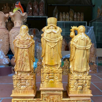 Combo bộ tượng phật tam đa phúc lộc thọ kt cao 40cm+thêm cả kệ chân đế bằng gỗ huyết long đẹp long lanh 