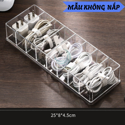 Hộp Nhựa Trong Suốt Đựng Cáp Sạc & Phụ Kiện - Hộp Chia Ngăn Đa Năng Lưu Trữ Dây Sạc- Hộp Đựng Dây Cáp Mini Có Nắp Đậy- Hộp Nhựa Trong Suốt Đựng Đồ Công Nghệ- Hộp Lưu Trữ Dây Điện, Củ Sạc, Văn Phòng Phẩm