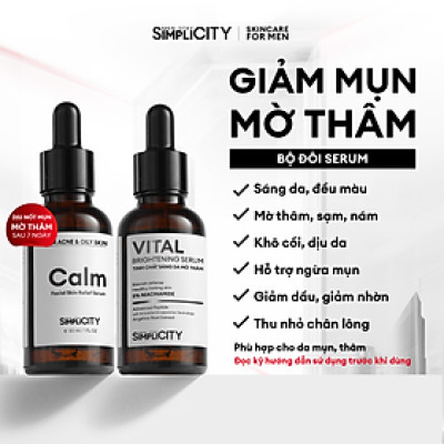 Bộ serum Men Stay Simplicity giảm mụn, làm dịu, sáng da, mờ thâm, thu nhỏ lỗ chân lông cho nam Niacinamide 5% + Zinc PCA 1% 2x30ml
