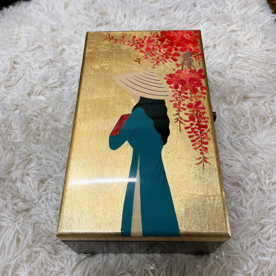 Hộp nữ trang 2 tầng đế cao Sơn Mài Cao Cấp đựng đồ trang sức, vật dụng nhỏ xinh, làm quà tặng,...