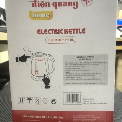 Ấm đun nước siêu tốc Điện Quang ĐQ EKT06 1518 BL (1500W, 1.8L, inox 201, nhựa PP màu đen) - Hàng chính hãng