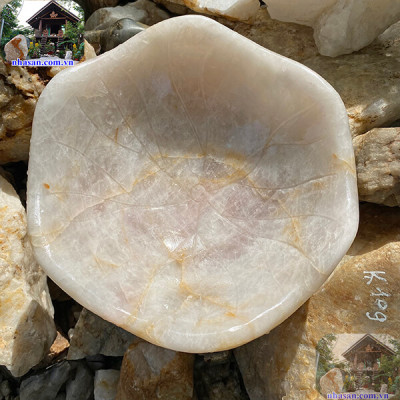 Bát sen thả hoa tắm Phật đá thạch anh hồng NHA SAN BTH01 Đặt trên bàn thờ Phật, bàn thờ Thần Tài - Thổ Địa - 9.5 kg (30x13.5cm)