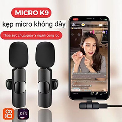Micro thu âm không dây K9 cài áo lọc tiếng ồn cao cấp dùng để Livestream, quay video, ghi âm cho điện thoại - Hàng chính hãng