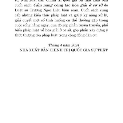 Cẩm nang công tác hòa giải ở cơ sở ( bản in 2024)