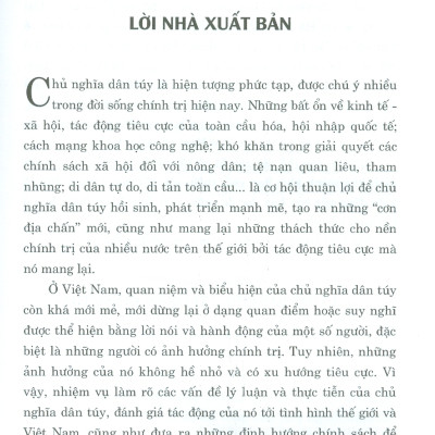Chủ Nghĩa Dân Túy Trong Đời Sống Chính Trị Thế Giới Và Gợi Ý Tham Khảo Đối Với Việt Nam